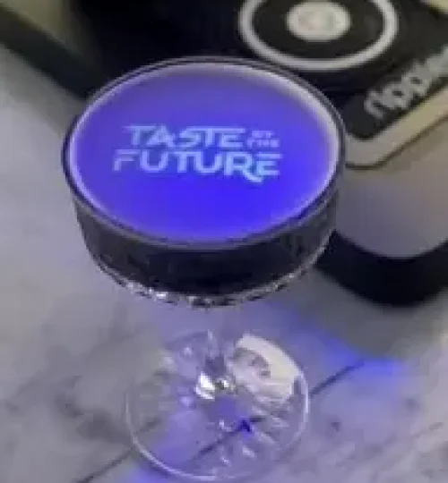 drink with text printed onto the foamy top using a device called ripples.